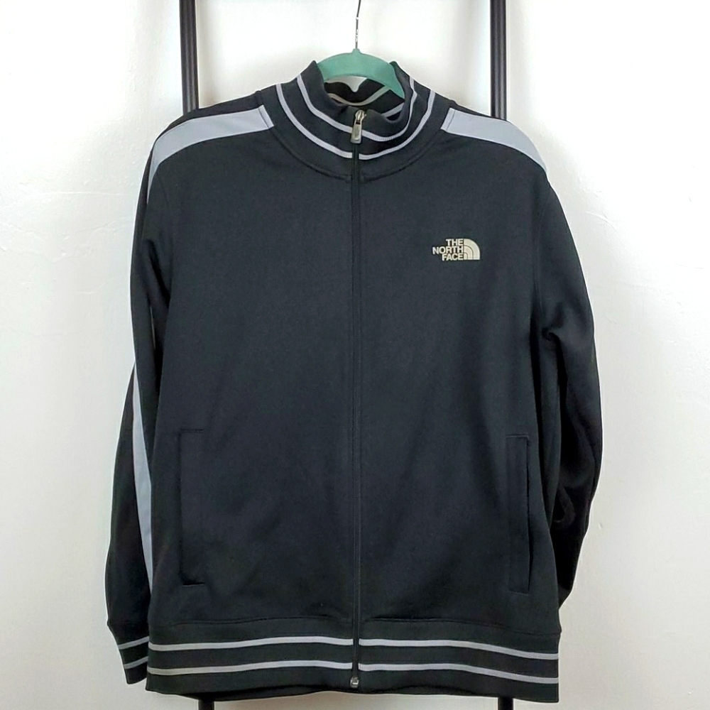 The North Face men full zipper black logo jacket size L Long Sleeve Polyester
